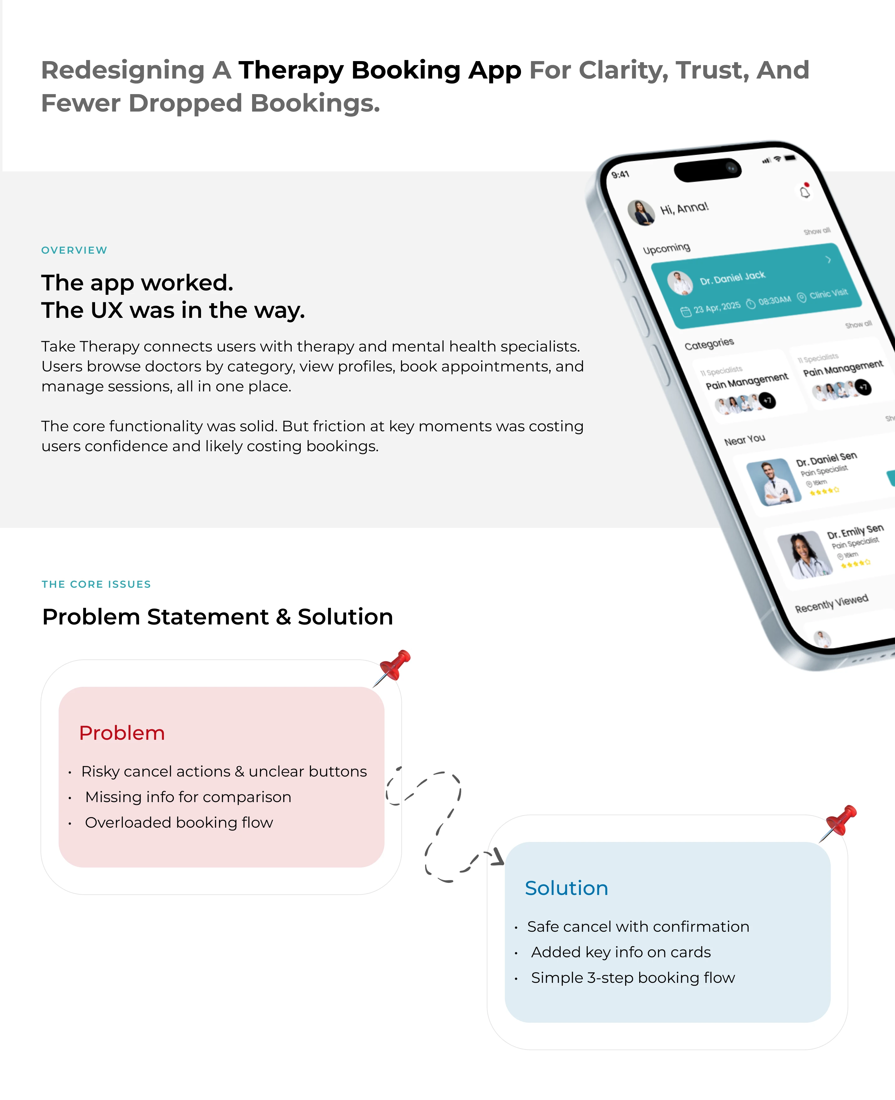 Take Therapy redesign — overview of the four screens audited